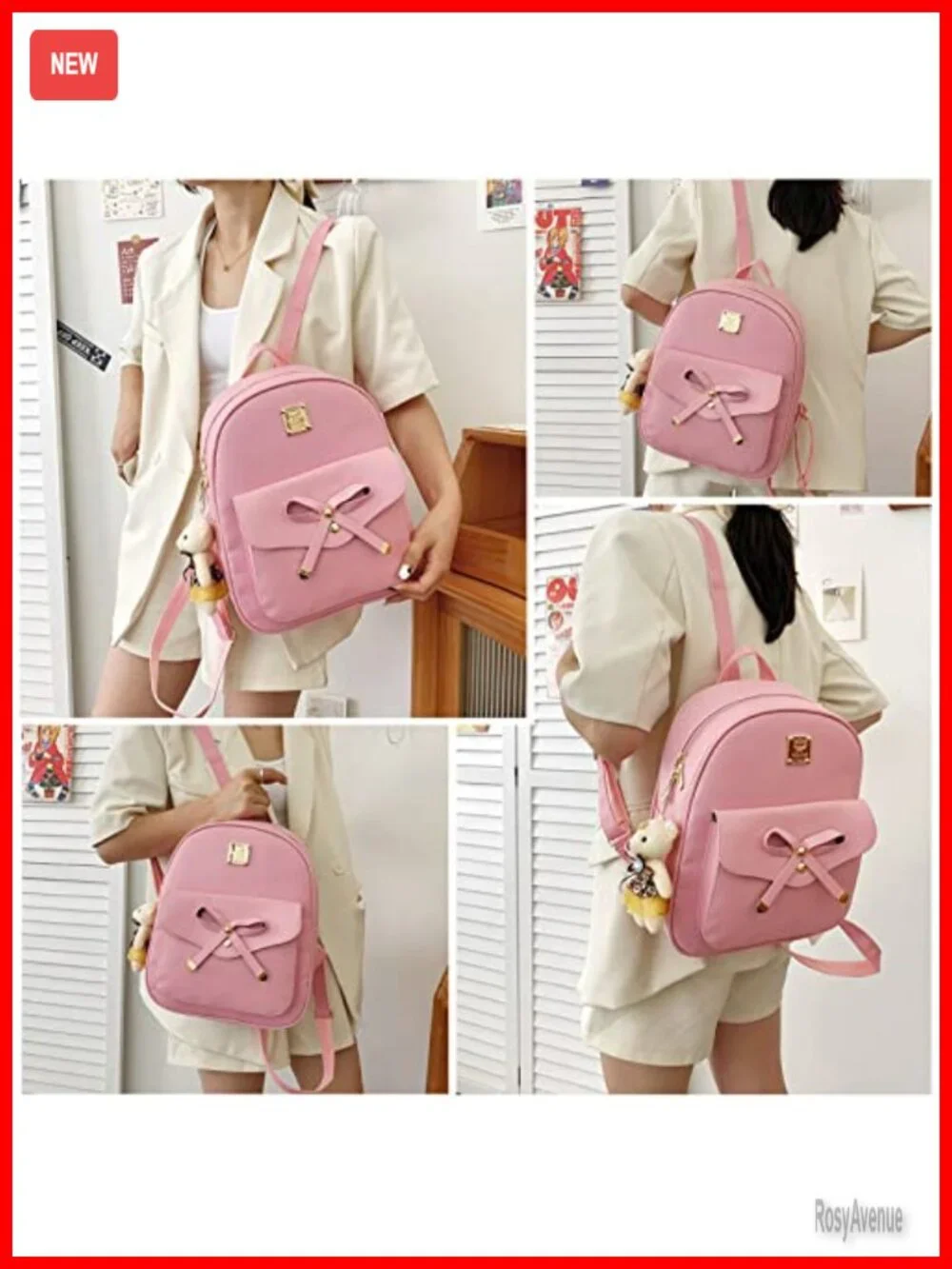 PU Leather Mini Backpack Purse Set with Bowknot, 3-Piece Rucksack for Women